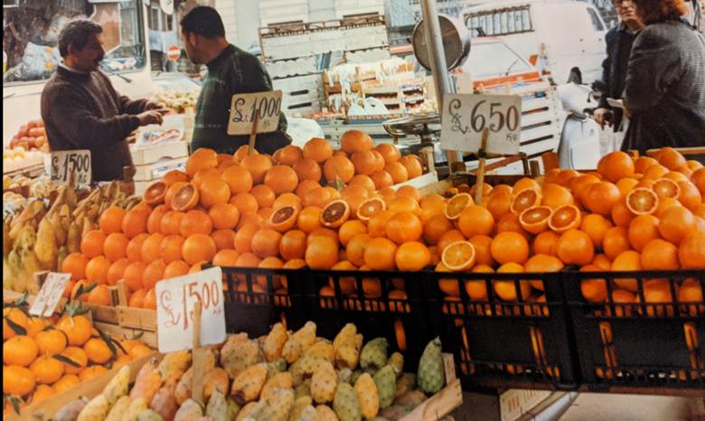 Blood oranges at a market place